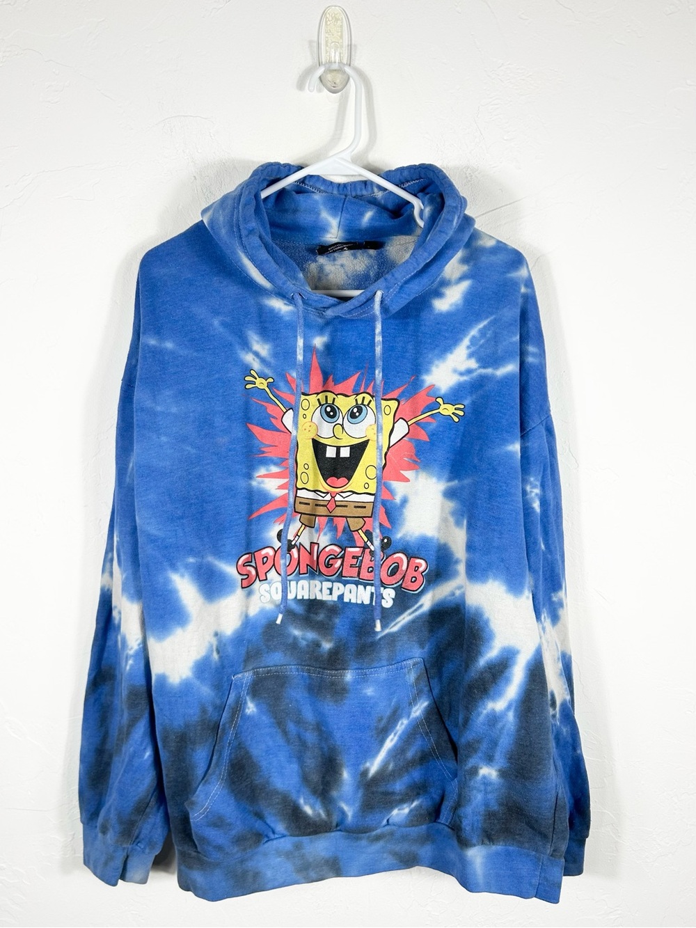 👁️ Vintage Nickelodeon SpongeBob SquarePants Blue Clouds Tie Dye Hoodie XL